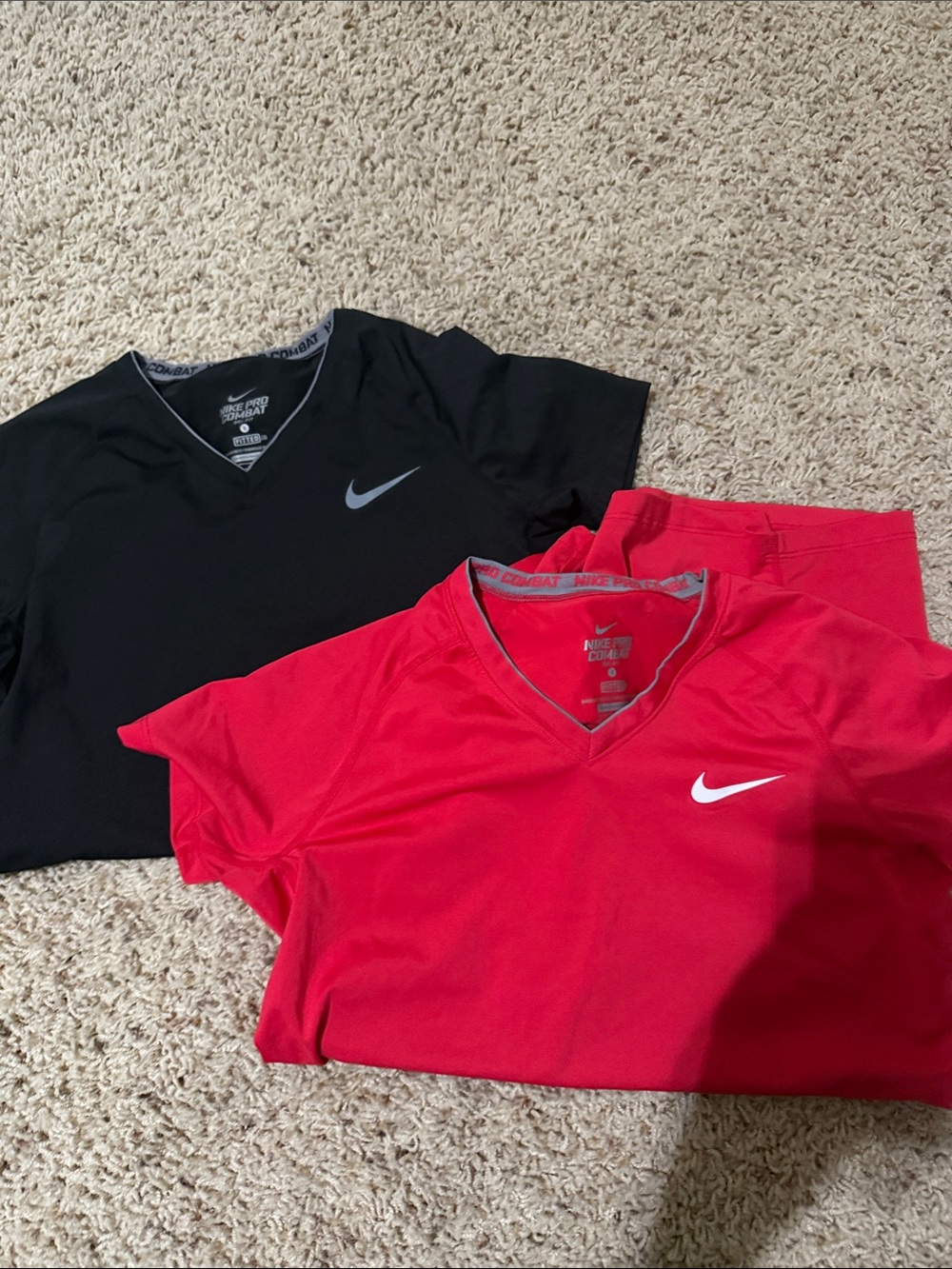 Nike Red/pink and Black womens Short-Sleeve Dri-FIT V-Neck Tees - size small